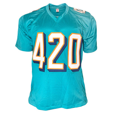 Ricky Williams Signed Puff Puff Run Smoke Weed Every Day Inscription Miami Pro Teal Football Jersey (JSA)