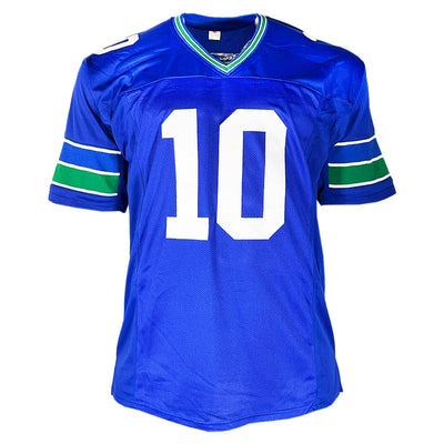 Jim Zorn Signed Prov 22:1 Inscription Seattle Royal Blue Bled Signature Football Jersey (JSA)